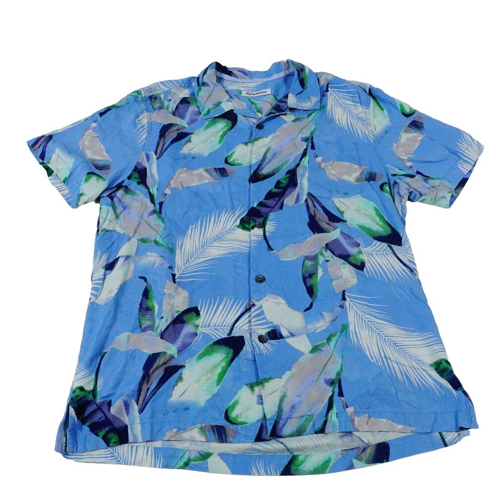 Tommy Bahama Floral Leaf Silk Hawaiian Tropical Button Up Camp Shirt Large